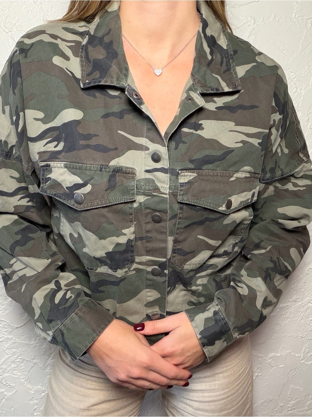 Hot Topic Camo Utility Jacket in Olive and Dark Green
